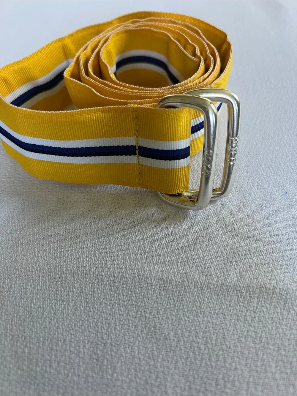 Polo Yellow Striped Webbing Belt with Silver Buckle